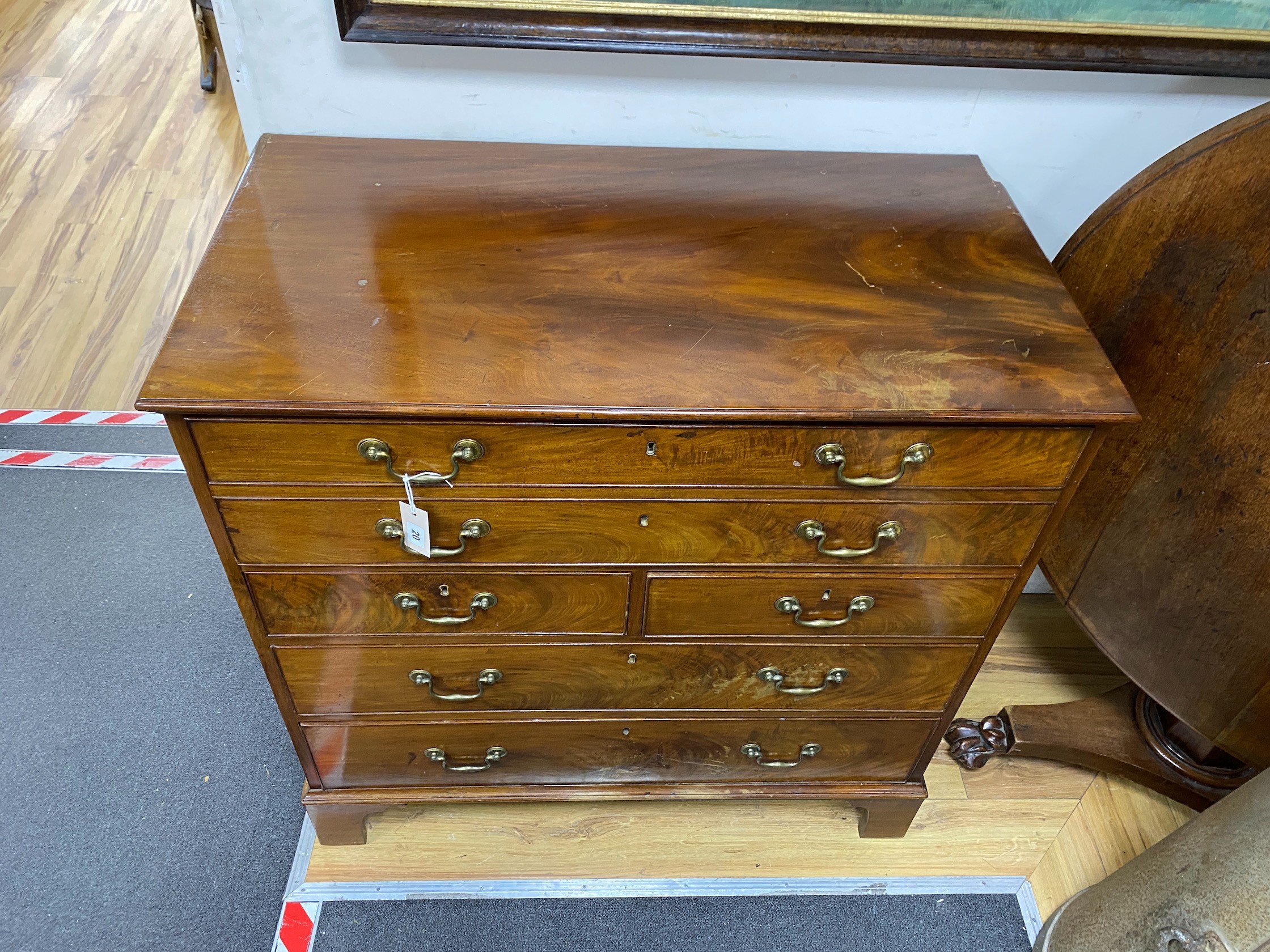 A George III mahogany secretaire chest, width 99cm, depth 52cm, height 98cm